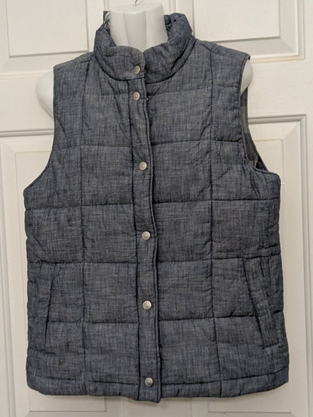 Levis Vest Men's Blue Chambray Denim Quilted Puffer Flannel Lined Waistcoat Sz M